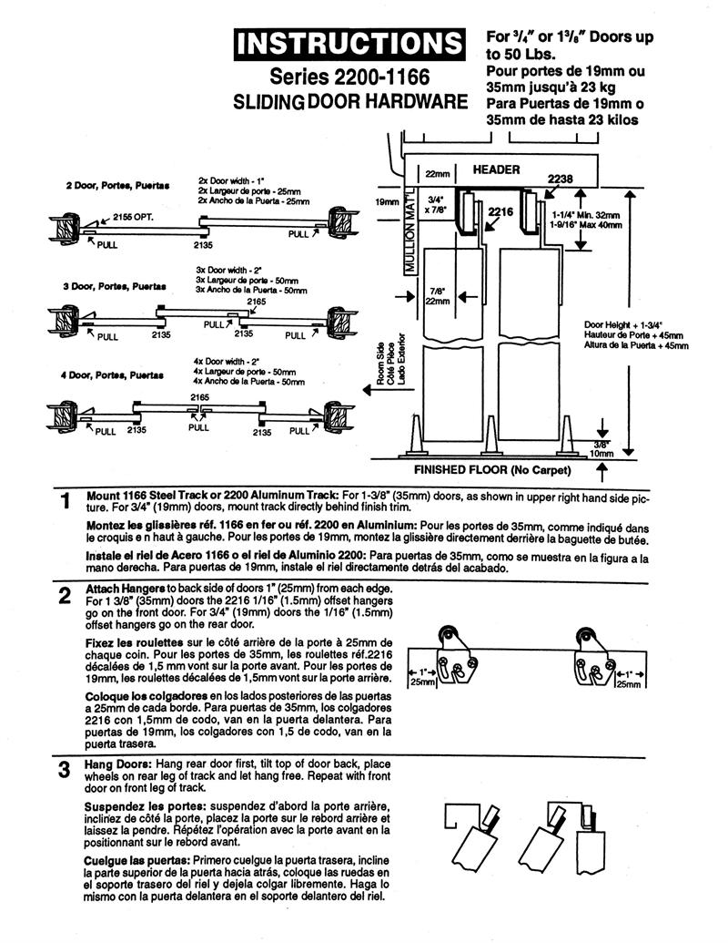Bypass Sliding Door 1166 Sets No Fascia for doors up to 50 lbs